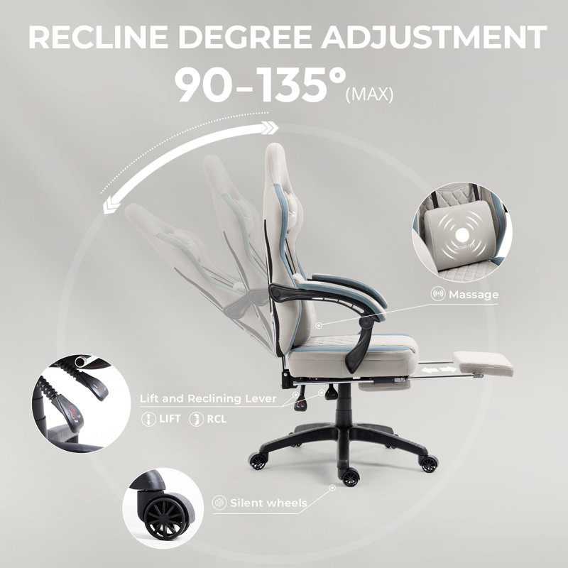Dowinx Adjustable Reclining Ergonomic Swiveling Floor Game Chair with Footrest in Beige,Black,Green,Pink, Gray