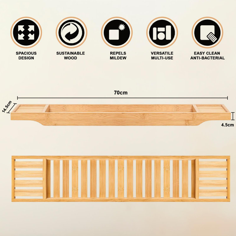 MantraRaj Bamboo Bath Caddy Tray Bridge Wooden Bathtub Tray Rack Freestanding Bamboo Bath Rack