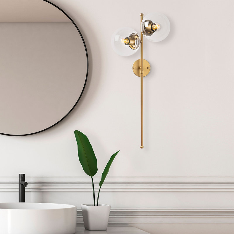 Modern Gold Wall Lamp (2 Pieces), Metal Body with Glass Cap, 12 in Base Plate Diameter, 3 in Height | E14 Socket, Max 40 W | Scandinavian Glam Design, Perfect for Living Room & Bedroom Décor