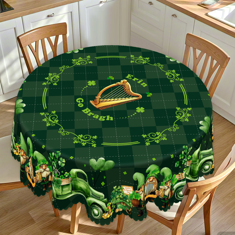 Four-leaf clover and harp pattern washable polyester tablecloth, 59.8" Round
