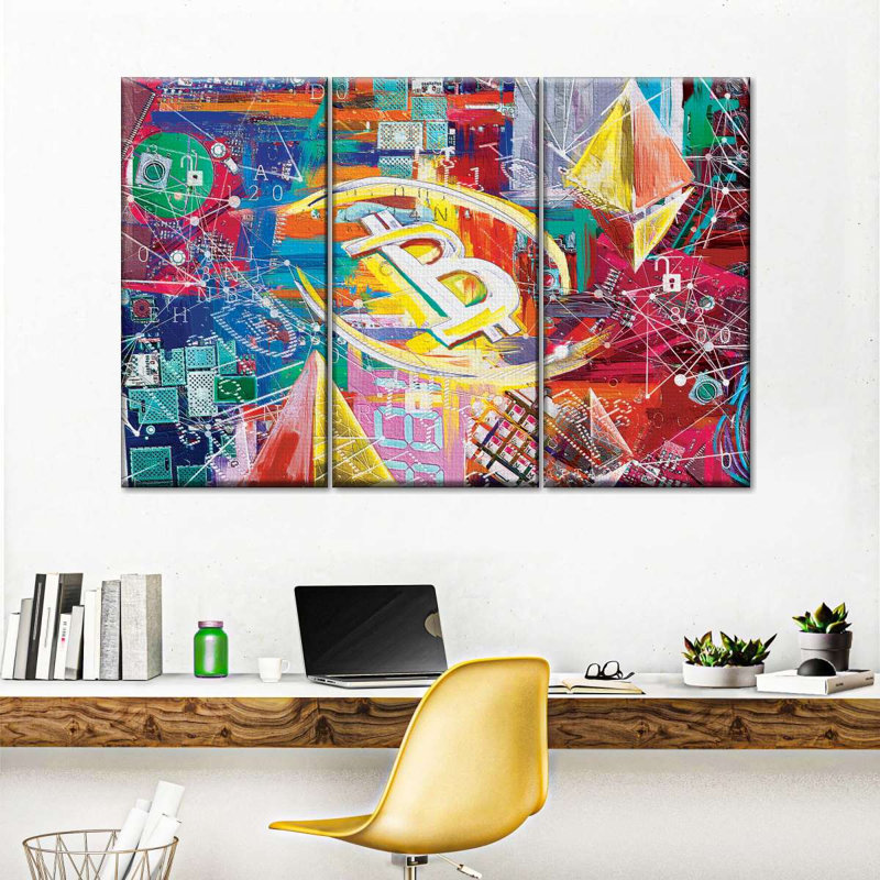 «Inspirational And Typographie Crypto-monnaie Logo IV», ensemble de 3 impressions sur toile par Harper D.