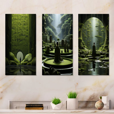 Mediation Zen Garden Contemplation - Abstract Landscapes Metal Wall Decor Set Of 3