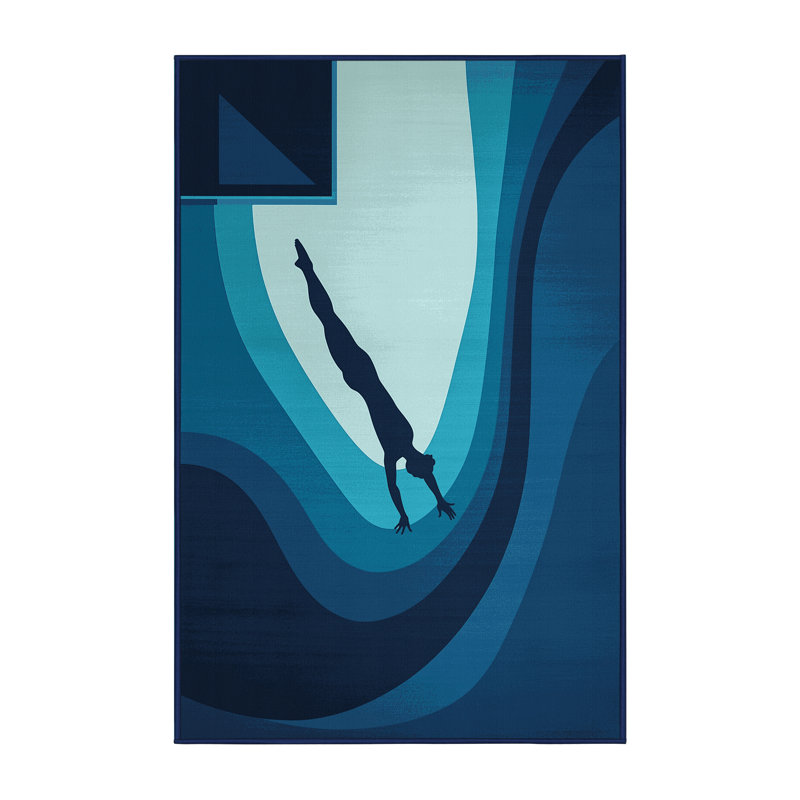 Machine Washable Bracondale Diving Platform Jump Sleek & Chic Modern Rug in Blue – Navy Binding, 3x5