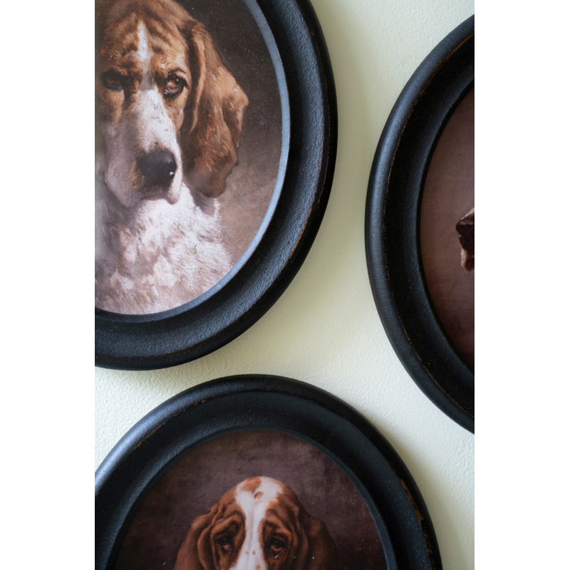  Art mural encadré ovale encadré - Collection d'œuvres d'art canines de style portrait classique de 12 po, ensemble de quatre