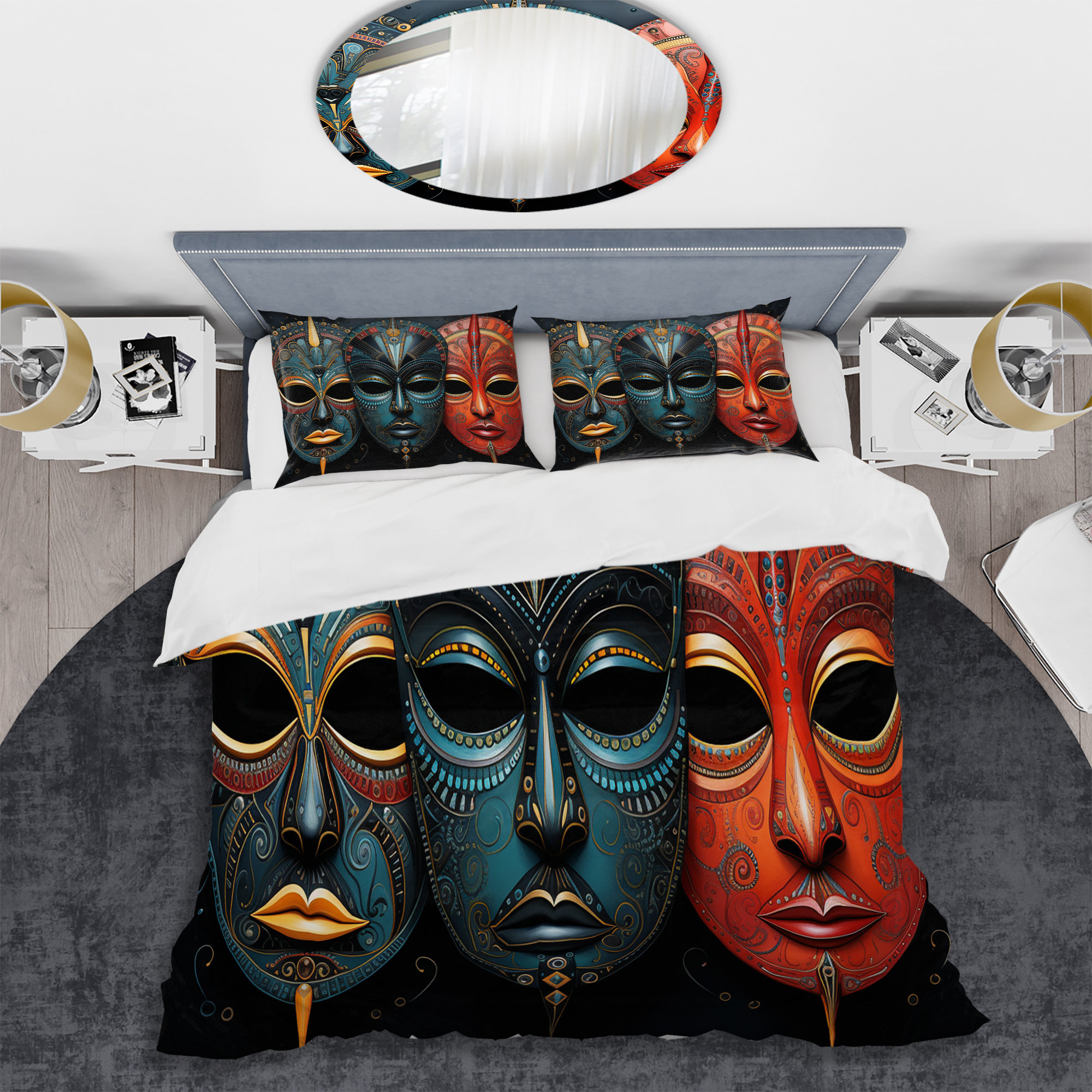 Design Art Red African Masks III - African Mask Duvet Cover Set | Wayfair