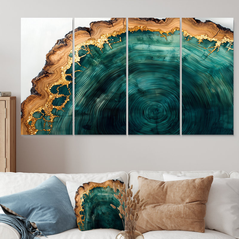 Émeraude et rivière de cristal sur glissoire en bois I - Art mural cristaux - ensemble d'art mural traditionnel, 4