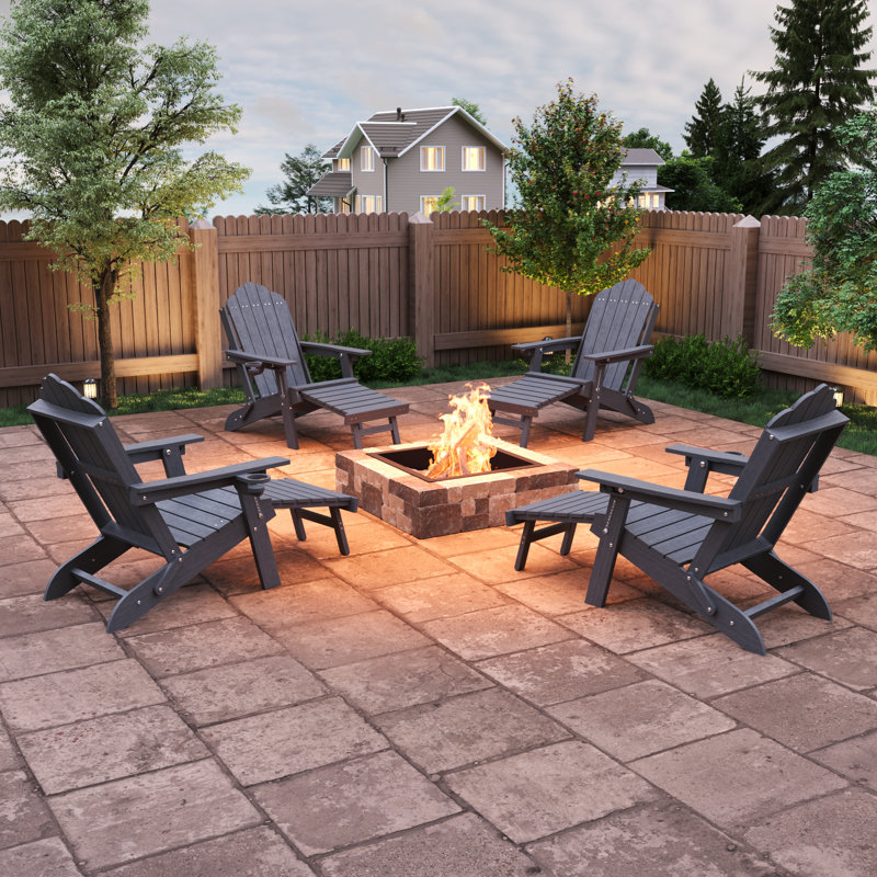 Ensemble de 4 chaises pliantes Adirondack en PEHD avec repose-pieds rétractables, chaises de patio tout temps réglables en 3 positions