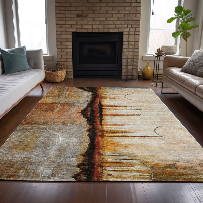 Machine Washable Indoor/Outdoor Xhevrie Paprika Rug, Rectangle 3' x 5'
