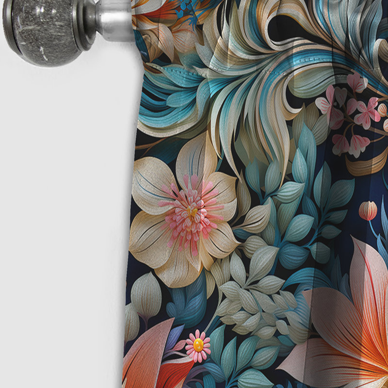 Motif botanique à motif cachemire bleu et rose avec motif floral II - 1 panneau, L 52 po x L 90 po