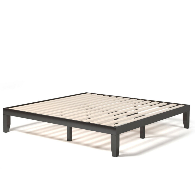Swansea 14 Inch Height Solid Wood Platform Bed Frame With Slat Support, King, Brown