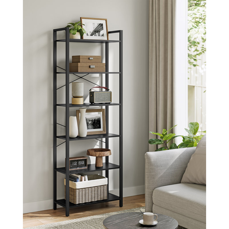 Beufort 186cm H x 66cm W Etagere Bookcase, Ebony Black/Ink Black