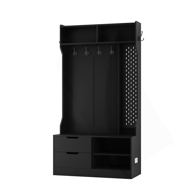 Hall Tree With 6 Hooks,Coat Hanger, Entryway Bench, Storage Bench,For Entrance, Hallway