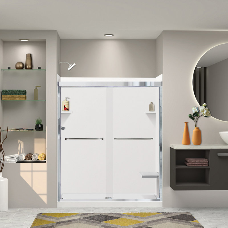 Ensemble de douche 6 pièces avec porte et accessoires 60 po x 36 po x 72 po Transolor, blanc / chrome poli, Chrome poli