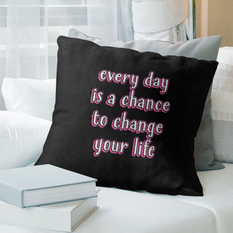 Coussin de style tableau noir changer votre citation vie, 26 po x 26 po, Rose