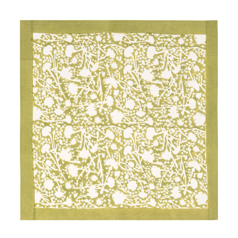 100% Cotton Floral Square Napkin, Vert