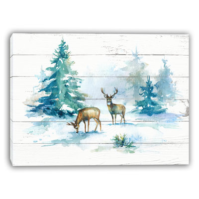 "Buck and Pines in Winter", art mural sur toile