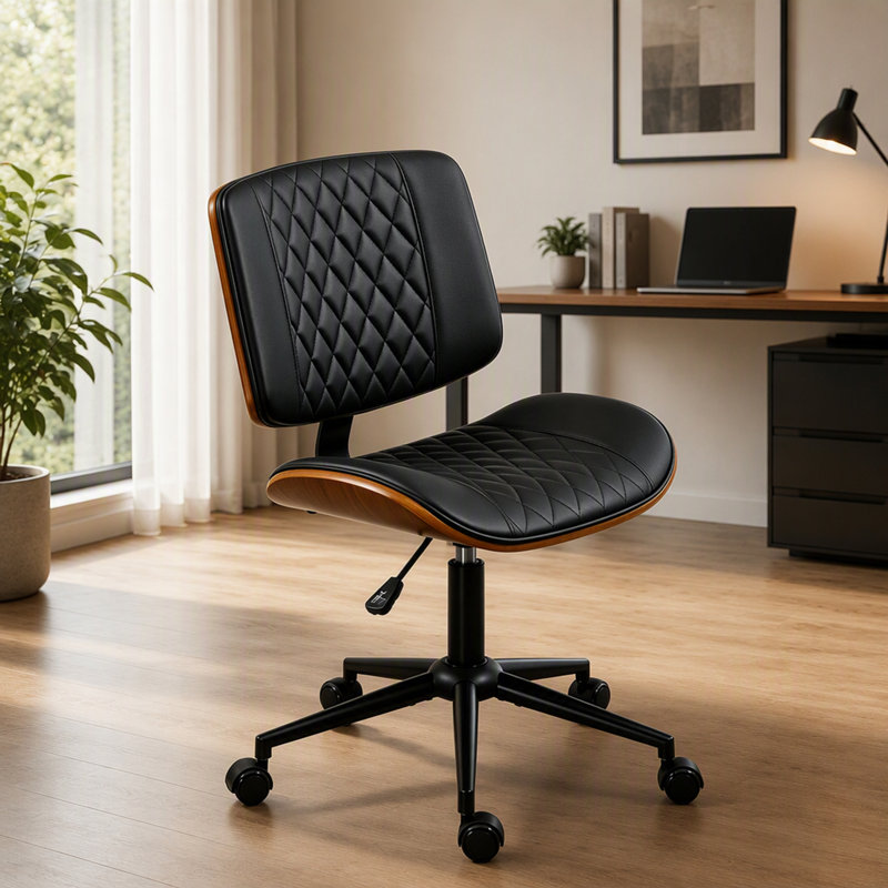 Chaise de bureau moderne sans accoudoirs, recouverte de cuir PU capitonné et réglable en hauteur