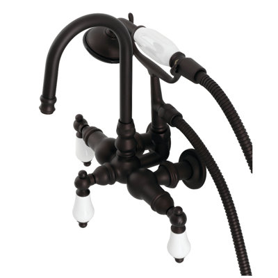 Kingston Brass Vintage Three-Handle 2-Hole Tub Wall Mount Clawfoot Tub Faucet with Hand Shower