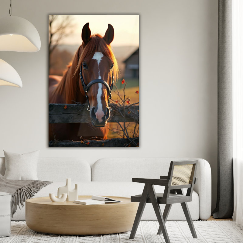 Portrait de cheval brun, art mural en verre trempé, H 30 po x l 20 po