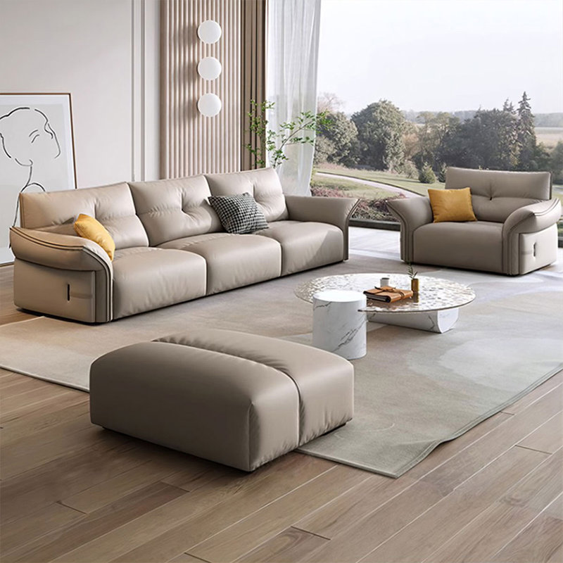 Ensemble de salon 3 pièces en cuir véritable gris
