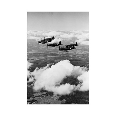 1940S 6 Navy Corsairs Above The Clouds Flying In Formation World War II - Wrapped Canvas Print