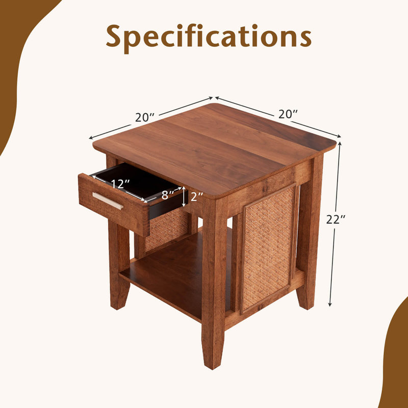 Table de bout à 3 niveaux avec tiroir et tablette noyer Red Barrel Studio®, Ensemble de 2