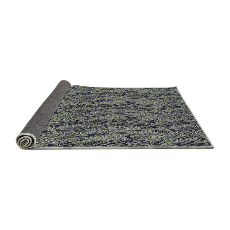 Tapis vert/bleu à motifs, Rond 5 pi