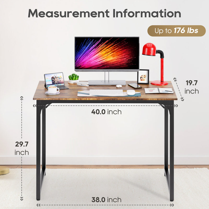 Bureau d'ordinateur moderne simple avec bureau et bureau, H 29 po x l 40 po x P 19,7 po