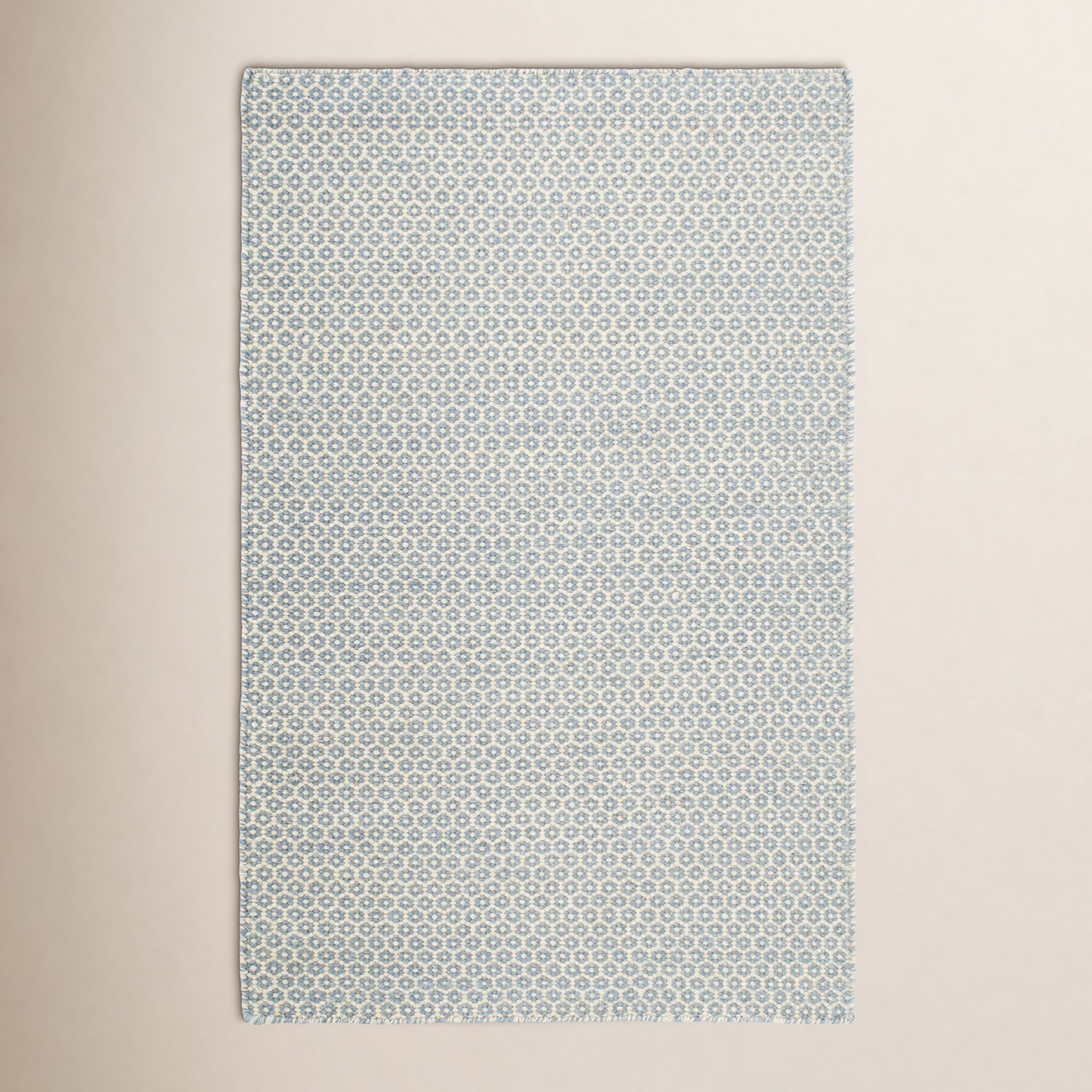Honeycomb French Blue/Ivory Handwoven Wool Rug, Rectangle 5' x 8', French Blue/Ivory
