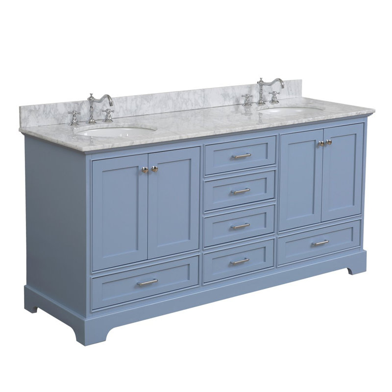 Larosa 72'' Double Bathroom Vanity with Top, Powder Blue, Carrara Marble