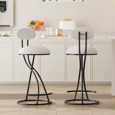 Ensemble de 2 tabourets ronds à imprimé, chaises rembourrées en métal pour îlot de cuisine et salle à manger, sièges confortables et élégants