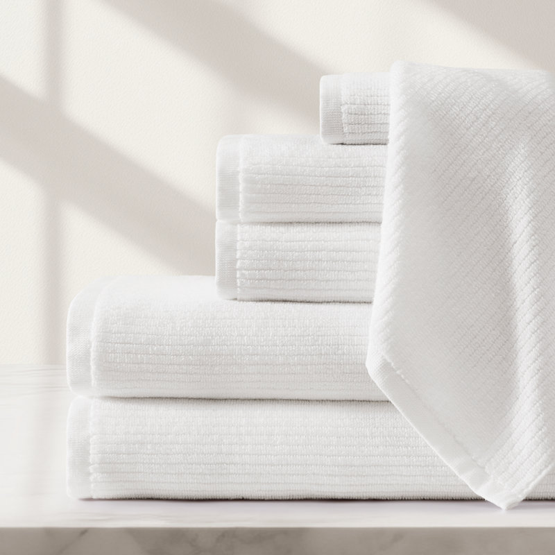 Egyptian Cotton Ribbed Towels, White, Washcloth