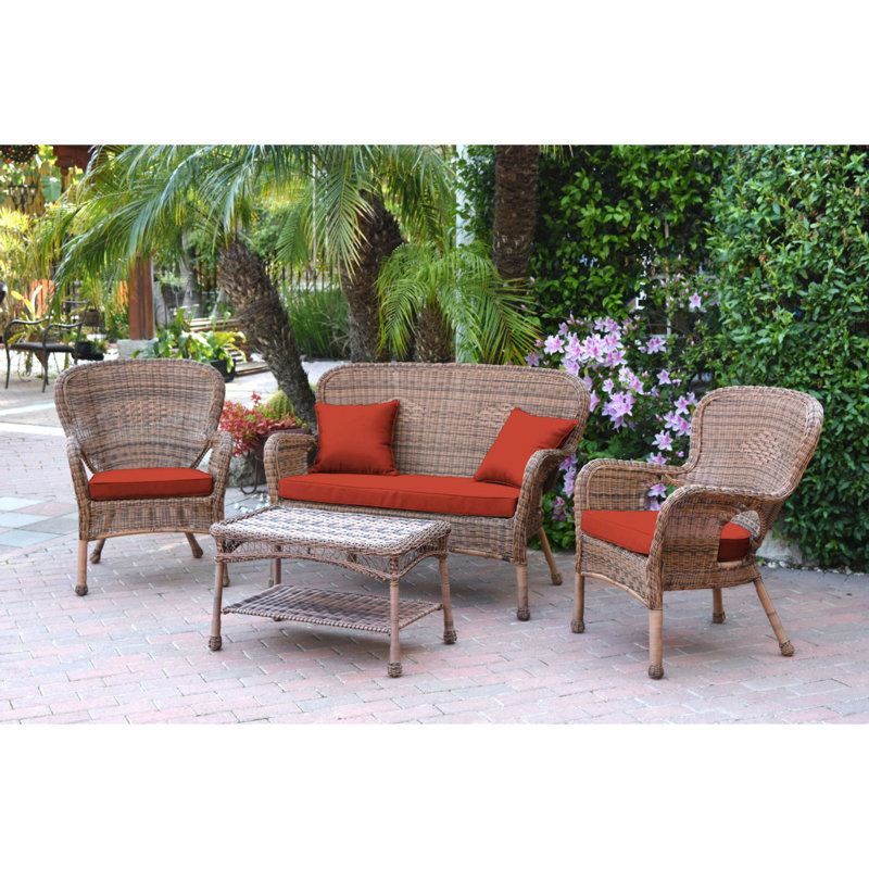 Bellas 4 Piece Sofa Set with Cushions, Honey, Red Orange
