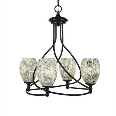 Skypark 4 Light Uplight Chandelier Shown In Dark Granite Finish With 5" Natural Fusion Glass