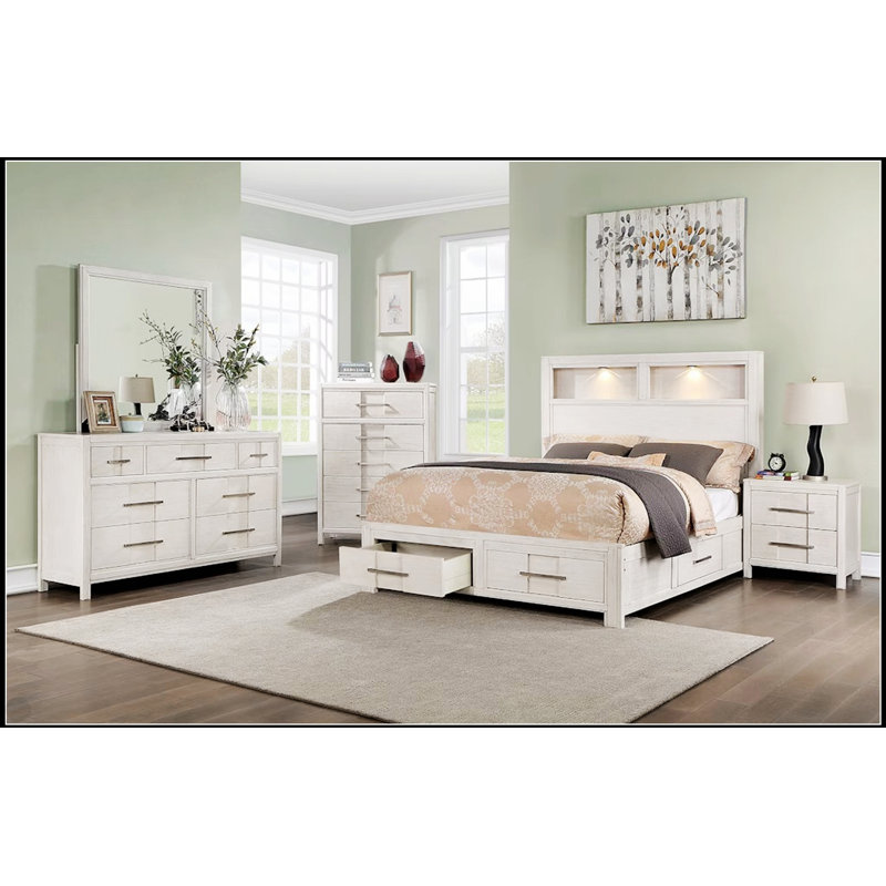 Commode 1 pièce de style transitionnel avec cinq tiroirs, joints en queue d'aronde anglaise, conception simple, poignées courbées et finition blanche