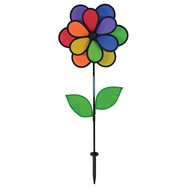 Double fleur arc-en-ciel 14 "avec feuilles