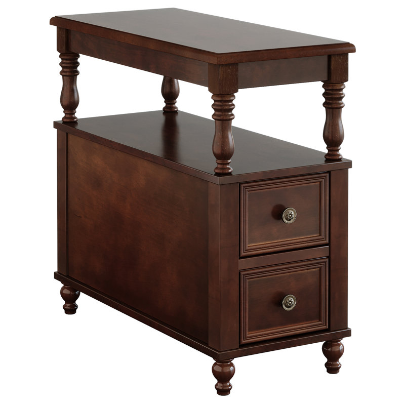 Solid Wood 2-Drawers End Table Side Table For Living Room