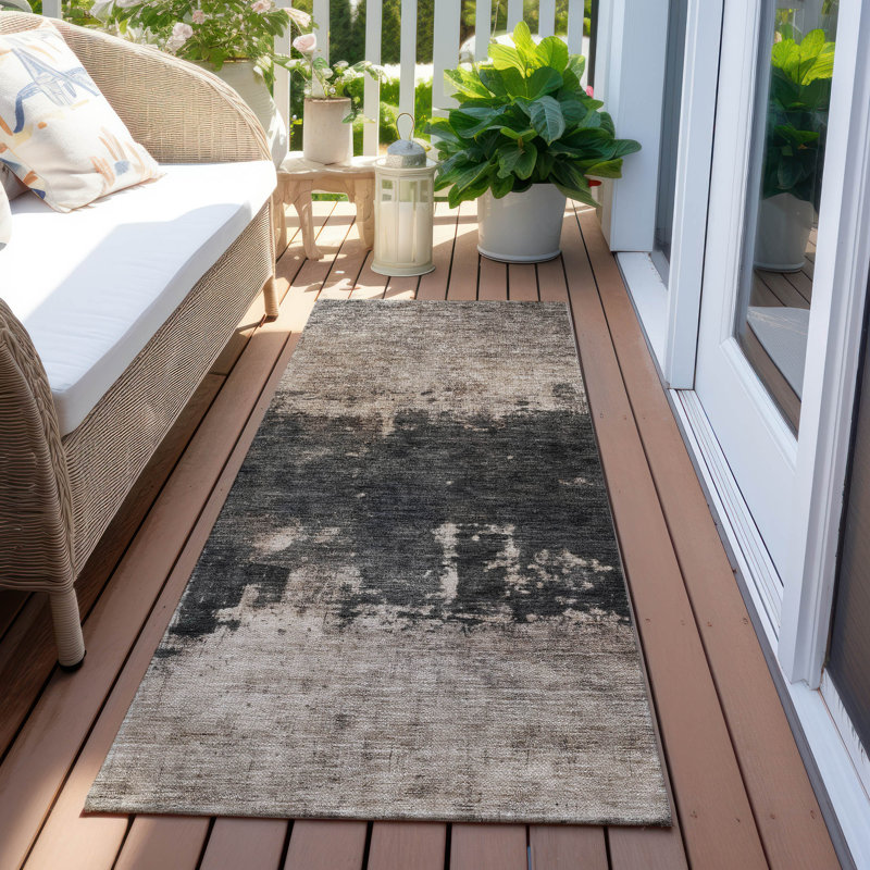 Machine Washable Indoor/Outdoor Cicel ACN1215 Taupe Rug, Runner 2'3" x 7'6"
