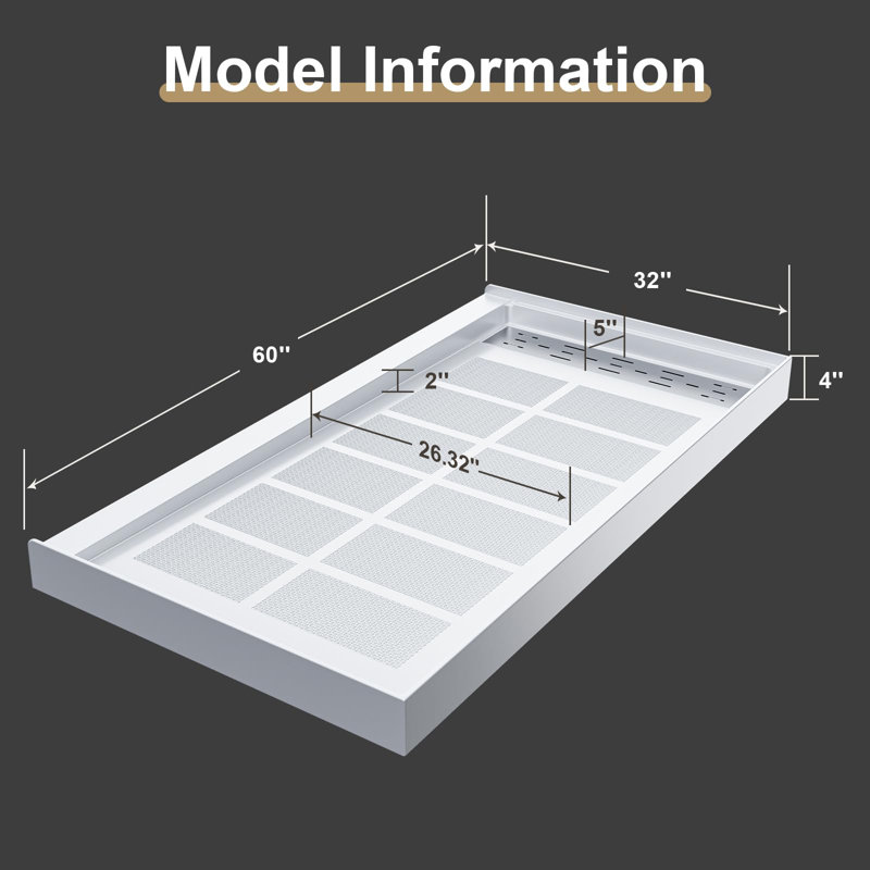 Ensemble de plancher de salle de bain 60 po x 32 po antidérapant blanc