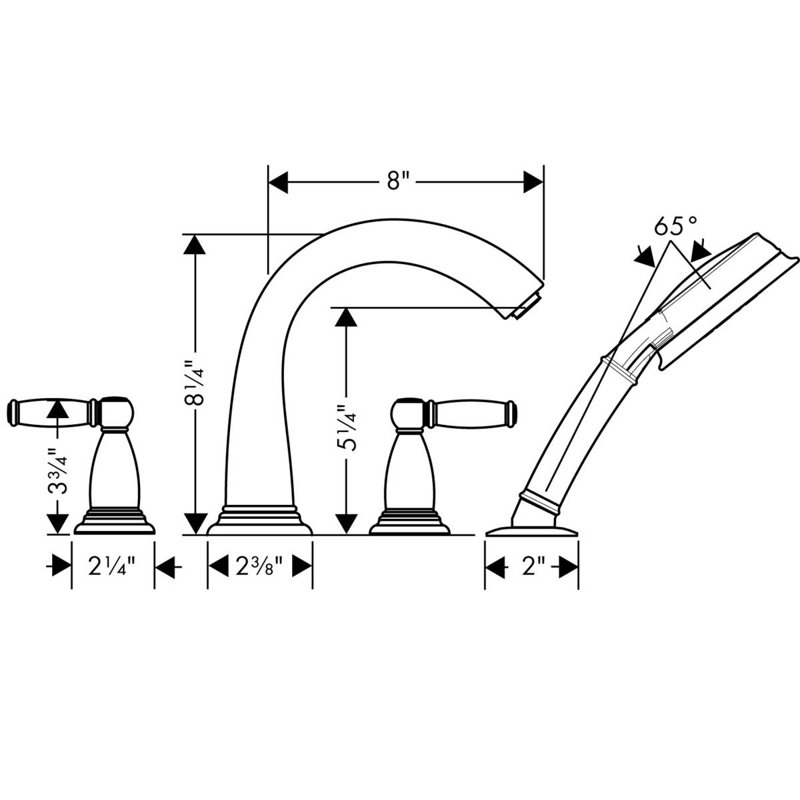 Swing C Double Handle Deck Mounted Roman Tub Faucet Trim with Diverter and Handheld Shower, Rubbed Bronze
