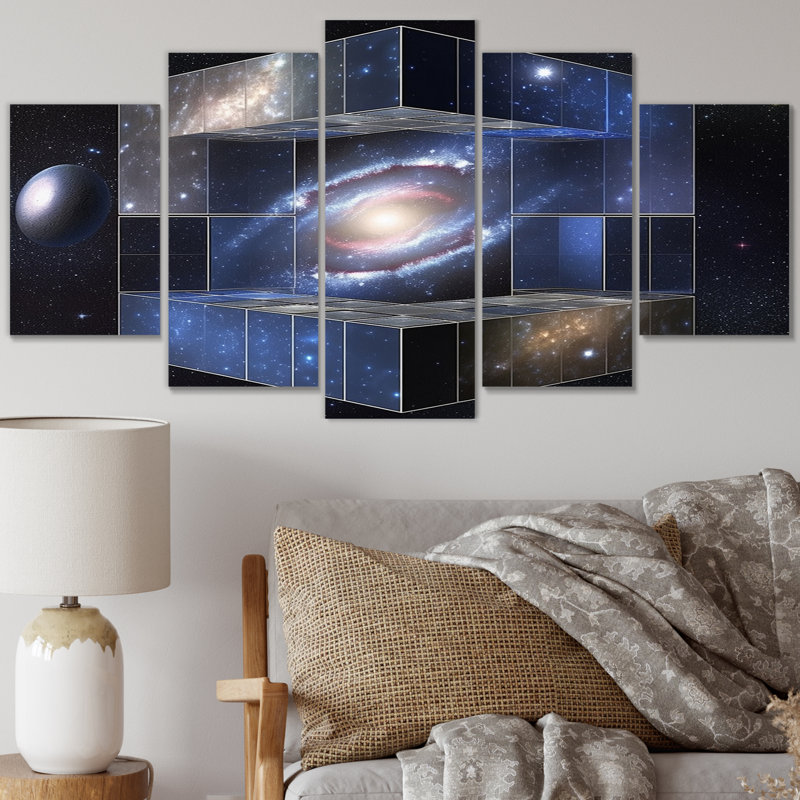 «Block Universe Theory Space Galaxy», impression d'art mural espace - 5 panneaux