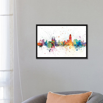 «Rainbow Splash Skyline Series: Barcelona, Espagne», reproduction d'art sur toile tendue