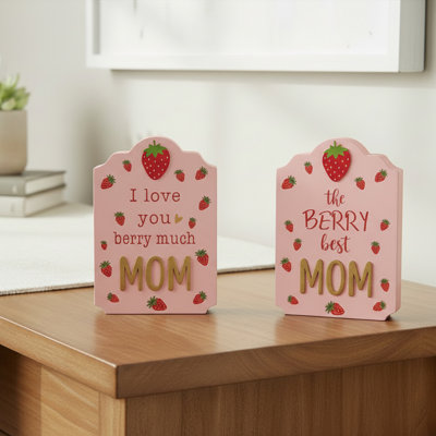 Haight Mdf Block The Berry Best Mom/I Love You Berry Much Asstd - Set Of 2
