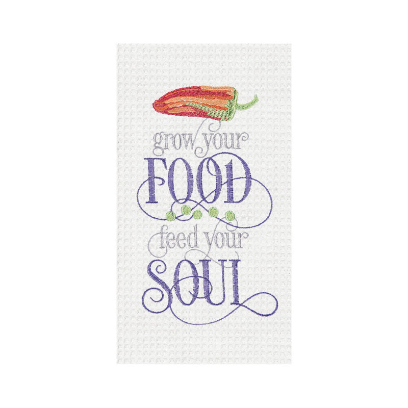 Grow Your Food Embroidered Waffle Weave Kitchen Towel