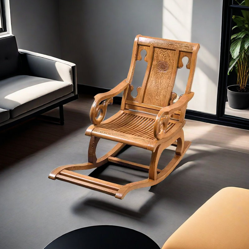 Chaise berçante en bois massif, Naturel