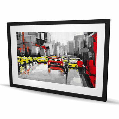 Abstract Traffic by a Rainy Day | Gray Framed Matted Print