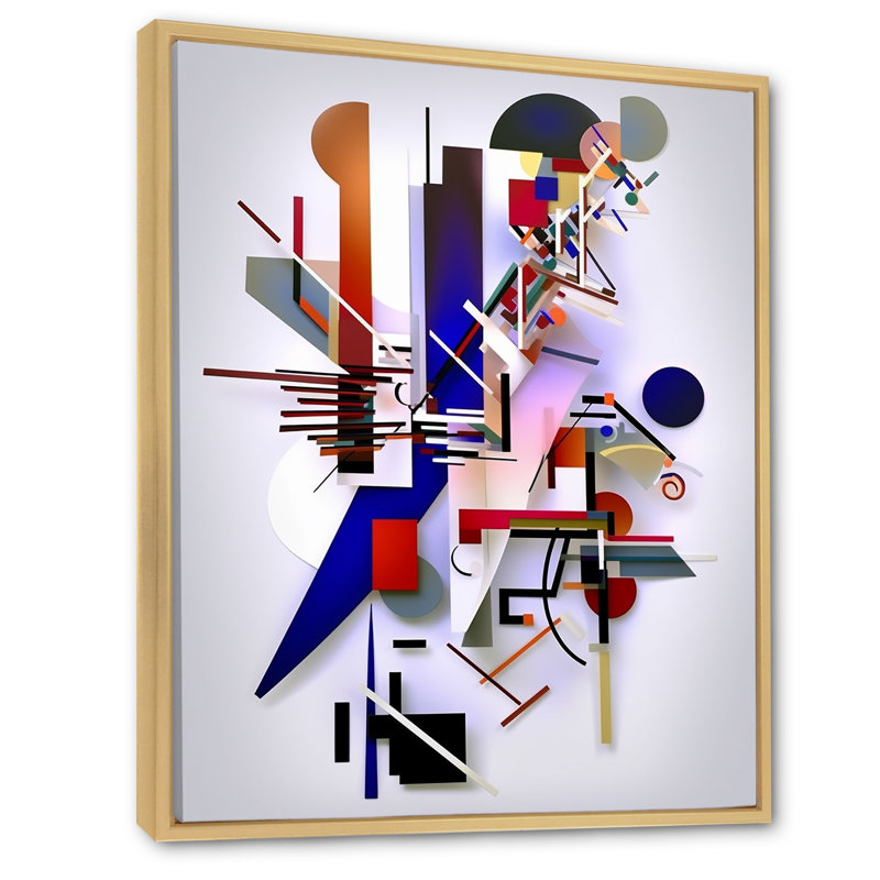 Motif géométrique rétro bleu du lundi - impression, Cadre naturel flottant, H 32 po x l 16 po x P 1 po