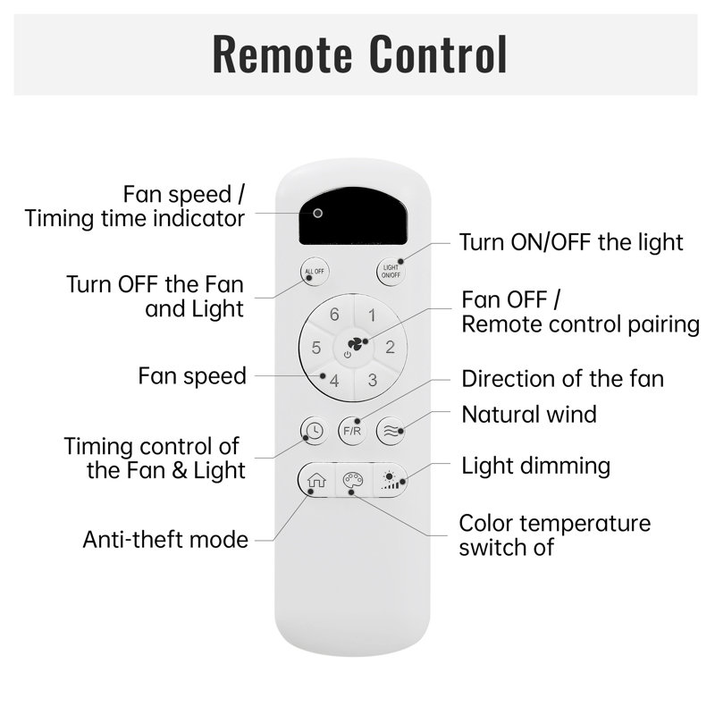 Ventilateur de plafond en bois 52 pouces avec moteur à courant continu réversible à télécommande 3 pales en bois massif de 18 W