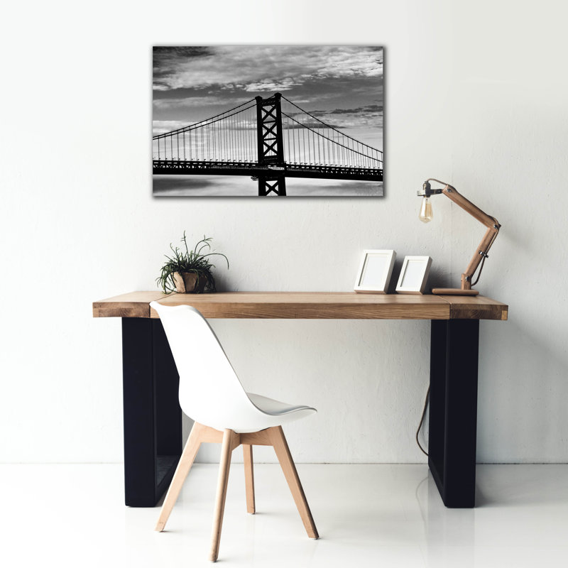 «Benjamin Franklin Bridge B & w» par Erin Clark, art mural sur toile, H 26 po x l 40 po x P 1,5 po