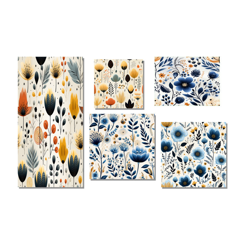 Janssen - ensemble de 5 impressions sur toile florales, Toile tendue